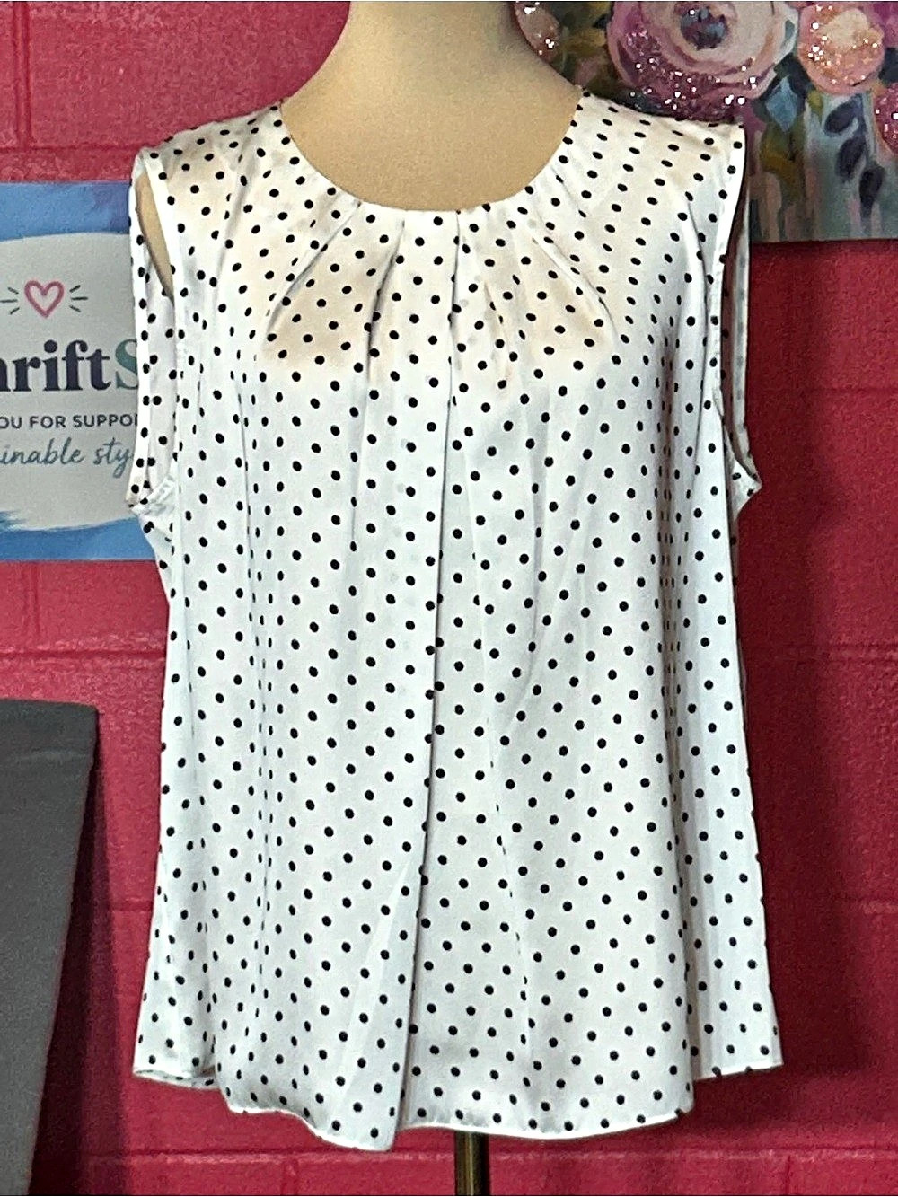 Jones New York The Abby Blouse Polka Dot Blouse in White & Black Size 14 NWT
